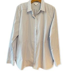 J. Jill Sz L Tall Blue White Pin Striped Casual Cotton Lightweight Tunic